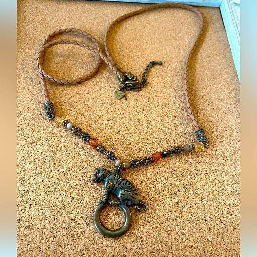 Cookie Lee Tiger necklace beads and woven